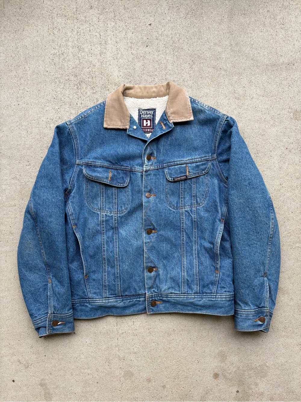 Vintage Denver Hayes Sherpa Lined Denim Jacket Corduroy Collar Mens 38 23x26